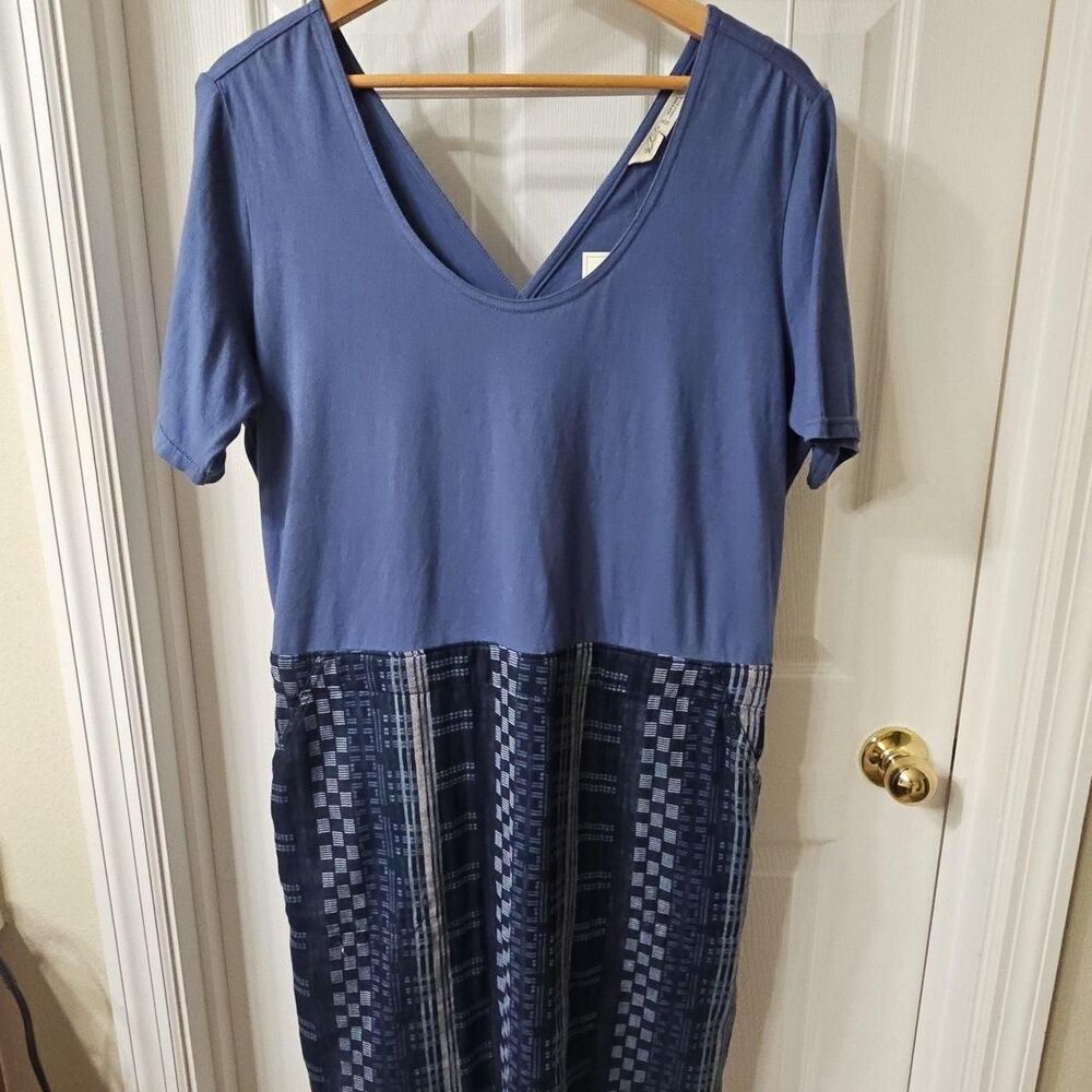 Woolrich Dress Size XL Blue Patterned Cotton Short Sleeve V-Neck